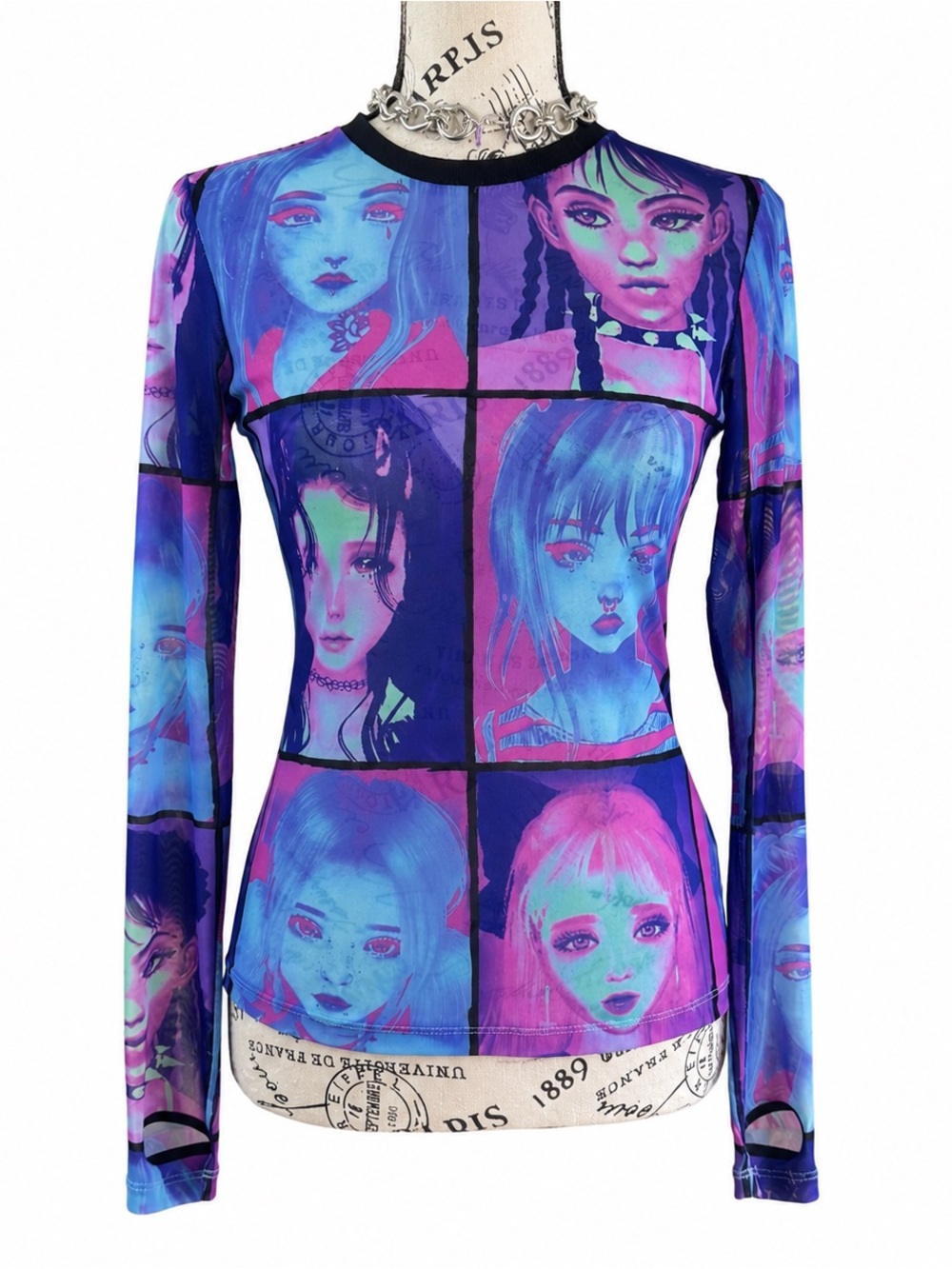 Current Mood Blue & Purple Mesh Long-Sleeve Graphic Top